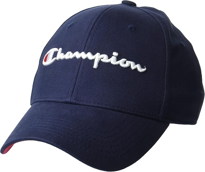 Champion Hat, Classic Cotton Twill, Baseball, Adjustable Leather Strap Cap for Men, Navy 3D Script, One Size