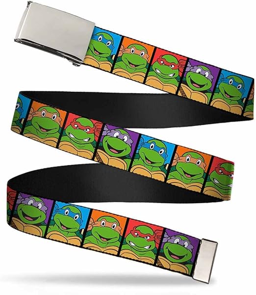 Buckle-Down Web Belt - Classic TMNT Face Blocks Black/Multi Color