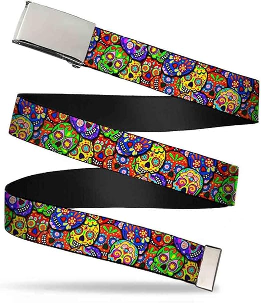 Buckle-Down Web Belt - Colorful Calaveras Stacked Multi Color