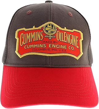 Cummins Hat Vintage Baseball Cap 1919 Logo Snapback Trucker Hats for Men Wome,Mesh Snapback Cap, Brown & Red