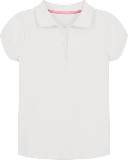 Nautica Girls' School Uniform Short Sleeve Polo Shirt, Button Closure, Soft Pique Fabric