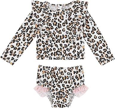 Mud Pie Girls Leopard Rash Guard Swimsuit Set