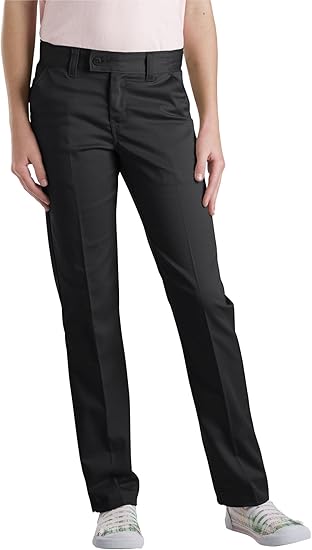 Dickies Big Girls' Stretch Slim Straight Pant, Black, 10