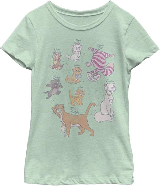 Disney Classic Multi Franchise Kitties Girl's Heather Crew Tee