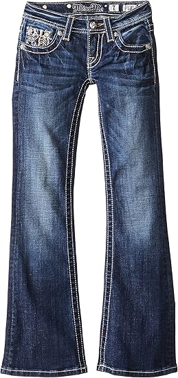 Miss Me Big Girls' Foiled Flap Pocket Bootcut Jeans