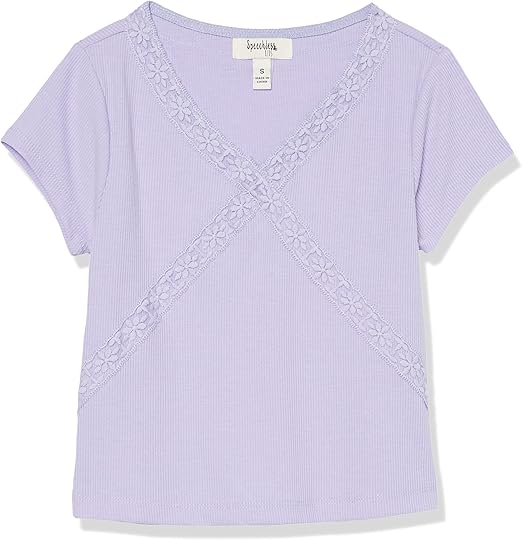 Speechless Girls' Short Sleeve Rib Knit and Lace Accent Top