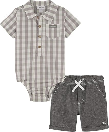 Calvin Klein Baby Boys 2 Piece Woven Short Set