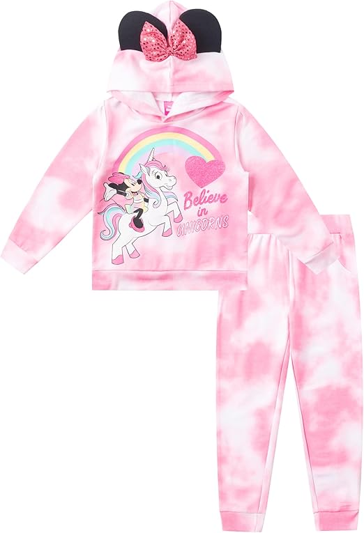 Disney Minnie Mouse Girls Hoodie and Pants Set for Toddler and Little Kids