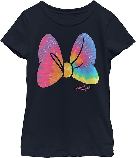 Disney Little, Big Minnie Mouse Tie Dye Bow Girls Short Sleeve Tee Shirt