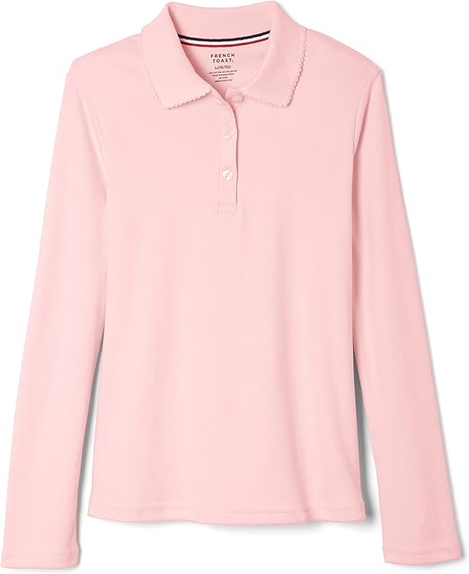 French Toast Girls' Uniform Long Sleeve Polo with Picot Collar (Standard & Plus)