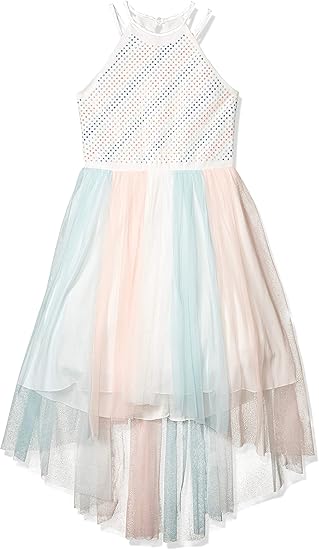 Speechless Girls' High Neck Party Dress with Mesh Skirt