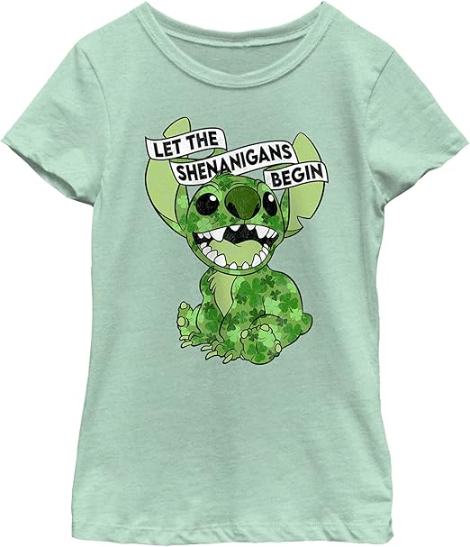 Disney Little, Big Lilo Stitch Clovers Girls Short Sleeve Tee Shirt