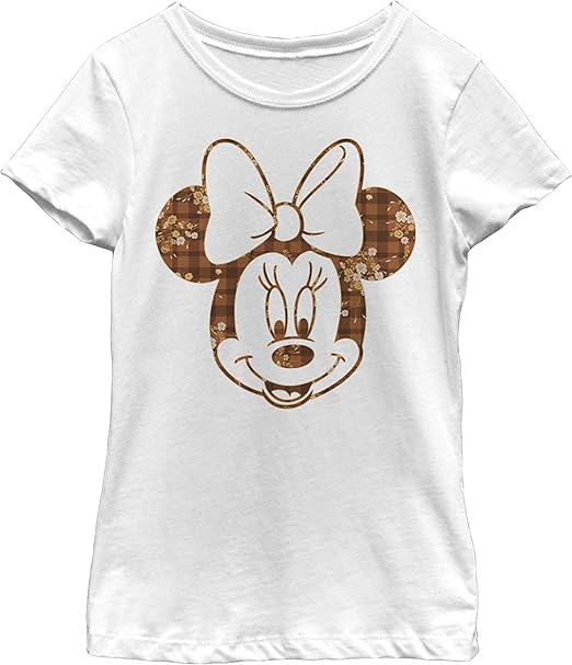 Disney Characters Fall Floral Plaid Minnie Girl's Solid Crew Tee