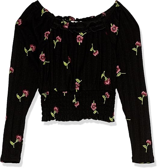 Speechless Girls' Ruched Floral Long Sleeve Top