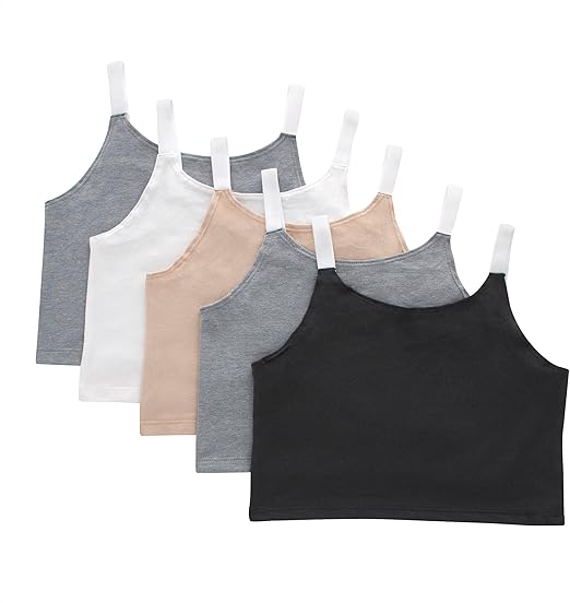 Hanes Girls Originals Crop Cami Pack, Moisture Wicking Cotton Blend Tank, 5-Pack