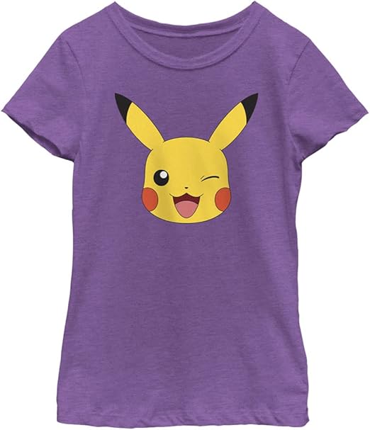 Pokemon Pikachu Big Face Girls Short Sleeve Tee Shirt