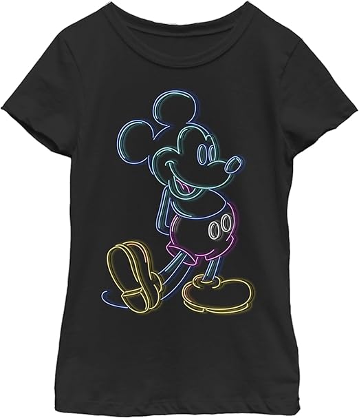 Disney Characters Neon Mickey Girl's Solid Crew Tee