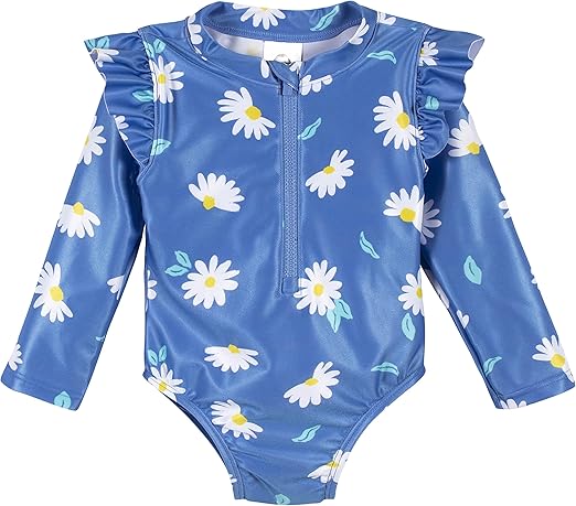 Gerber Girls Toddler Long Sleeve One Piece Rashguard Swimsuit