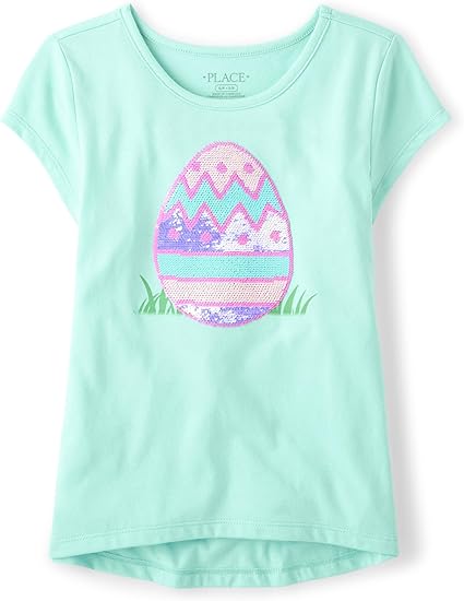 The Children's Place girls Mellow Aqua Short Sleeve Graphic High Low Top