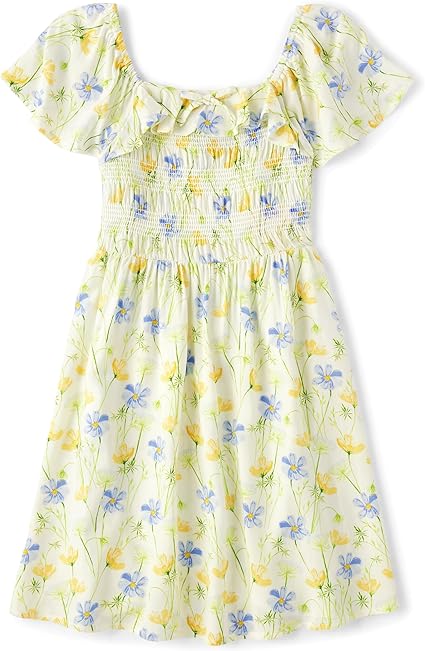 The Children's Place Baby Girls' Short Dressy Special Occasion Dresses, Wildflower White Flutter Sleeve, Large