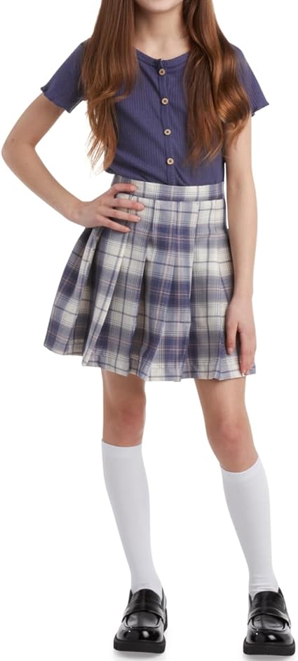 Jessica Simpson Girls' Skirt Set - 2 Piece Short Sleeve Button Down Blouse and Plaid Skirt - Complete Outfit for Girls (4-12)