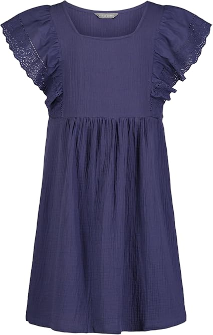 Lucky Brand Girls' Short Sleeve Square Neck Dress with Eyelet Flutter Sleeves