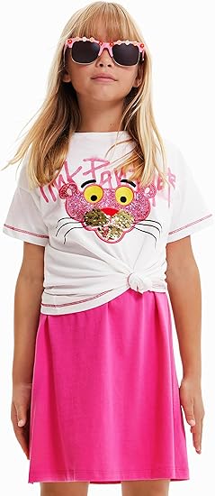 Desigual Little Girl's Camiseta Pantera Rosa Lentejuelas