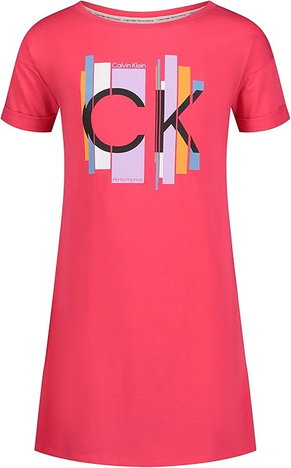 Calvin Klein Girls' Performance Dress, Pull-on Style with Crew-Neck Neckline, Logo Detailing