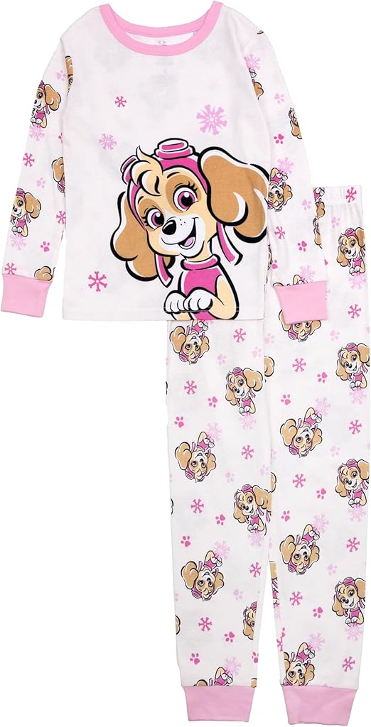 Nickelodeon Girls' Paw Patrol 2-Piece Snug-fit Cotton Holiday Pajama Set, Soft & Cute for Kids