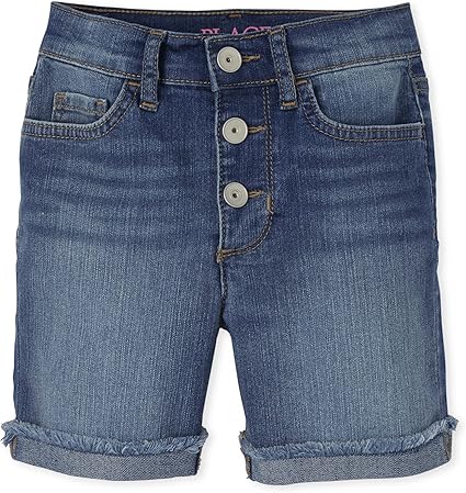 The Children's Place Girls High Waist Button Front Denim Midi Shorts