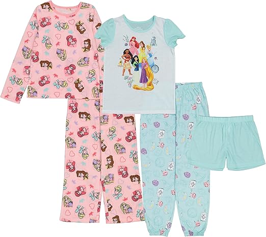 Disney Girls' Frozen | Princess | Minnie Mouse 5-Piece Loose-fit Pajama Set, Soft & Cute for Kids