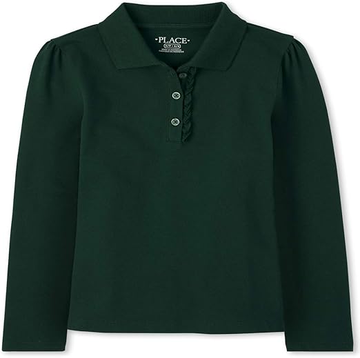 The Children's Place Girls' Uniform Long Sleeve Ruffle Pique Polo