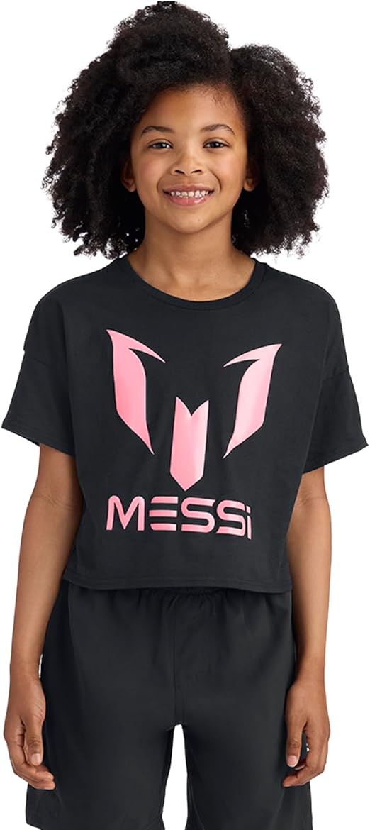 Messi Girls' Lifestyle Short Sleeve T-Shirt, Standard Fit Graphic Tee, Cotton Blend Fabric