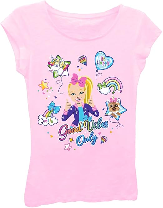 Nickelodeon Girls' JoJo Siwa Cute Short Sleeve T-Shirt-Bowbow, Unicorns, Rainbows