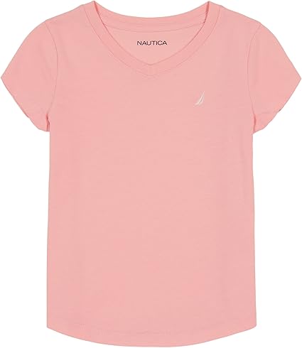 Nautica Girls' Short Sleeve V-Neck T-Shirt, Solid Cotton Blend Tee with Tagless Interior