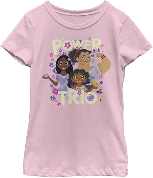 Disney Pixar Encanto Power Trio Girls Standard T-Shirt, Light Pink, Small