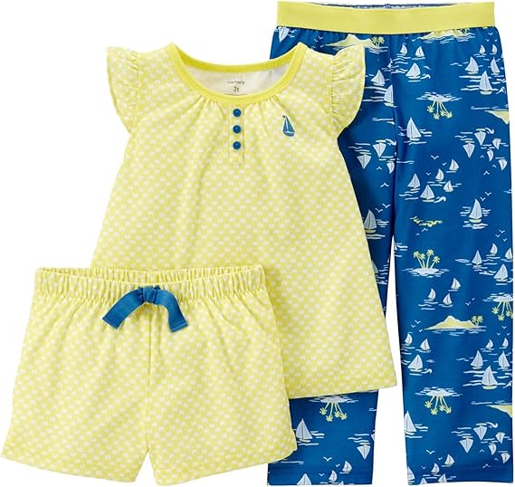 Carter's Little Girls' 3 Piece Print PJ Set (Toddler/Kid) Island