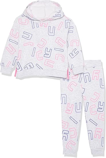 Juicy Couture Girls 2 Pieces Hooded Jog Set Casual Pants, Silver Heather Grey, 4 US