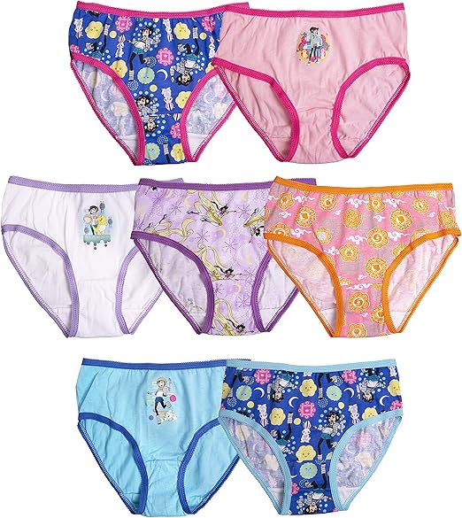 Handcraft Girls' Over The Moon 7pk 100% Combed Cotton Underwear Fei and Gobi in Sizes 4, 6, 8