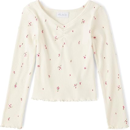 The Children's Place girls Basic Long Sleeve V-Neck Knit Shirts