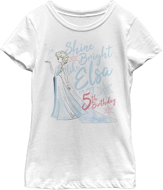 Disney Frozen Birthday Queen Five Girl's Solid Crew Tee