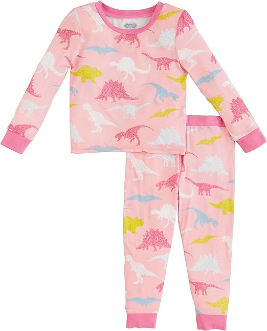 Mud Pie Girls Pink Dino Glow Pjs