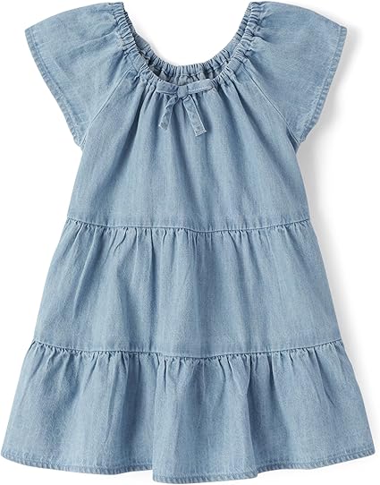 The Children's Place Baby Girls' and Toddler Short Sleeve Fashion Dress, CLOUDLESS WASH