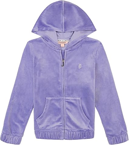 Juicy Couture Girls' Plush Velour Pant and Hoodie Sweatshirt Seperates, Jacaranda Hoodie/Studs, 7