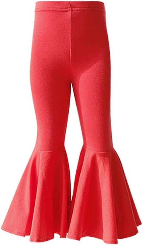 IWEMEK Toddler Baby Girls Ruffle Leggings Bell Bottom Flare Pants Cotton Long High Waist Solid Stretch Yoga Trousers Outfits