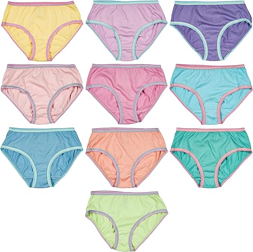 Trimfit Girls 100% Cotton Colorful Briefs Panties (Pack of 10), Contrast Trim, Large (8-10)