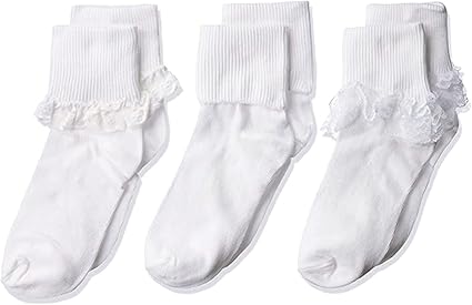 Jefferies Socks Big Girls Eyelet Lace/Turn Cuff/Fancy Lace Girls Socks 3 Pack