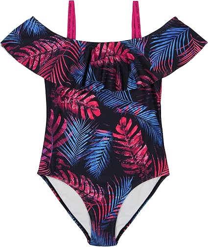 Calvin Klein Girls' One-Piece and Two-Piece Bikini Swimsuits with UPF 50+ Sun Protection, Quick Drying Bathing Suit