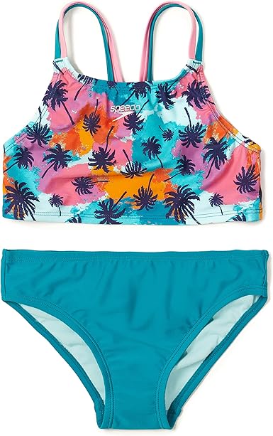 Speedo Girls' Swimsuit Two Piece Bikini Set, Enamel Blue, 16 Big Kids