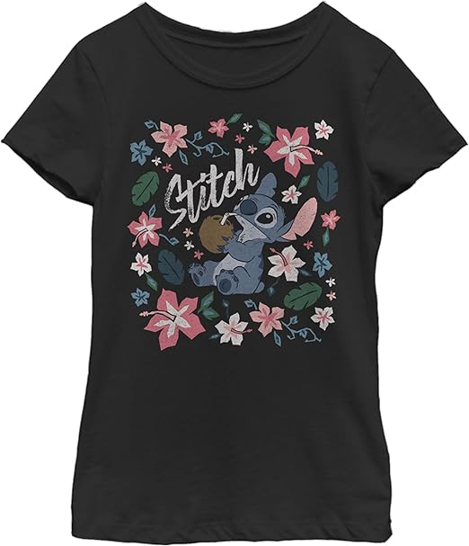 Disney Lilo Tropical Stitch Girl's Solid Crew Tee